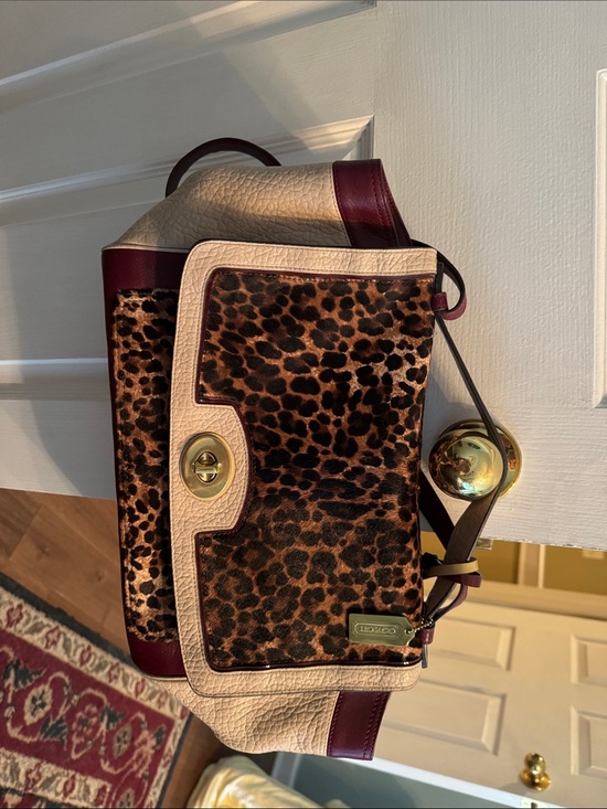 Coach Handbags - Coach Leopard-Print Crossbody Bag in Burgundy and Cream